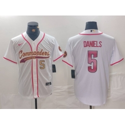 Men Washington Commanders 5 Jayden Daniels White With Patch Cool Base Stitched Baseball Jersey 3