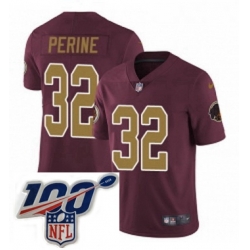 Mens Nike Washington Redskins 32 Samaje Perine Burgundy RedGold Number Alternate 80TH Anniversary Vapor Untouchable Limited Stitched 100th anniversary Neck