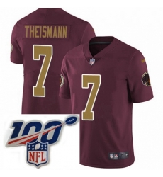 Mens Nike Washington Redskins 7 Joe Theismann Burgundy RedGold Number Alternate 80TH Anniversary Vapor Untouchable Limited Stitched 100th anniversary Neck 