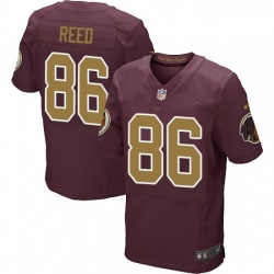 Mens Nike Washington Redskins 86 Jordan Reed Elite Burgundy RedGold Number Alternate 80TH Anniversary NFL Jersey