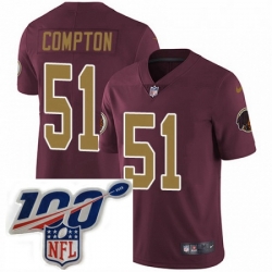 Youth Nike Washington Redskins 51 Will Compton Burgundy RedGold Number Alternate 80TH Anniversary Vapor Untouchable Limited Stitched 100th anniversary Neck