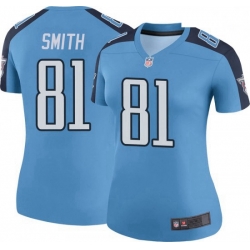 Women Tennessee Titans 81 Jonnu Smith Light Blue Rush Limited Jersey