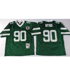 Men New York Jets 90 Dennis Byrd Green M&N Throwback Jersey