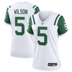 Women New York Jets 5 Garrett Wilson White Classic Alternate Stitched Jersey