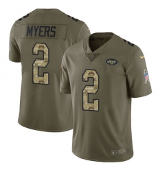 Youth Nike Jets 2 Jason Myers Olive Camo Stitched NFL Limited 2017 Salute to Service Jersey