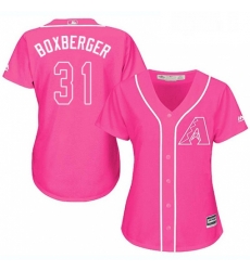 Womens Majestic Arizona Diamondbacks 31 Brad Boxberger Authentic Pink Fashion MLB Jersey 