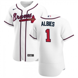 Men Atlanta Braves 1 Ozzie Albies Men Nike White Home 2020 Flex Base Player MLB Jersey