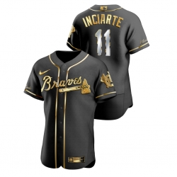 Men Atlanta Braves 11 Ender Inciarte Black Gold 2020 Nike Flexbase Jersey