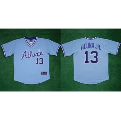 Men Atlanta Braves 13 Ronald Acu F1a Jr 1982 Light Blue Cool Base Stitched Baseball Jersey