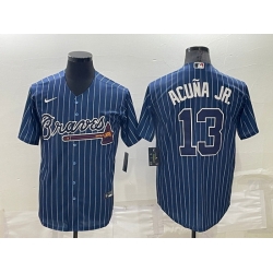 Men Atlanta Braves 13 Ronald Acu F1a Jr  Navy Cool Base Stitched Baseball Jersey