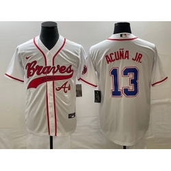 Men Atlanta Braves 13 Ronald Acuna Jr  White Cool Base With Patch Stitched Baseball Jersey