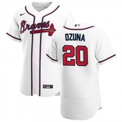 Men Atlanta Braves 20 Marcell Ozuna Men Nike White Home 2020 Flex Base Player MLB Jersey