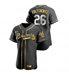 Men Atlanta Braves 26 Mike Foltynewicz Black Gold 2020 Nike Flexbase Jersey