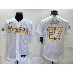 Men Atlanta Braves 27 Austin Riley 2022 All Star White Flex Base Stitched Baseball Jersey