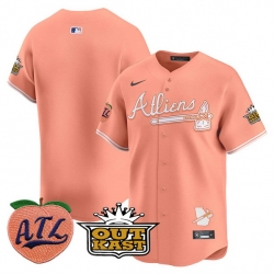 Men Atlanta Braves 28 Matt Olson Peach 2024 Atliens  26 Peach With Outkast Patch Vapor Limited Stitched Baseball Jersey