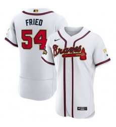 Men Atlanta Braves 54 Max Fried 2022 White Gold World Series Champions Program Flex Base Stitched Baseball jersey