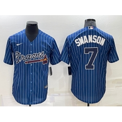 Men Atlanta Braves 7 Dansby Swanson Navy Cool Base Stitched Baseball Jersey