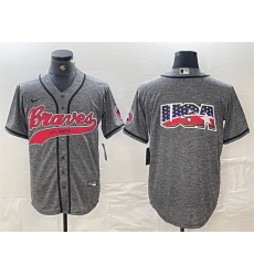 Men Atlanta Braves Gray Team Big Logo Cool Base With Patch Stitched Baseball Jersey 1