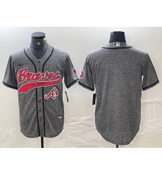 Men Atlanta Braves Gray Team Big Logo Cool Base With Patch Stitched Baseball Jersey 6