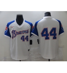 Men Nike Atlanta Braves Hank Aaron 44 White Blue Pullover Jersey