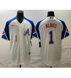 Mens Atlanta Braves #1 Ozzie Albies Number White 2023 City Connect Cool Base Stitched Jersey