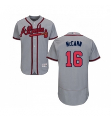 Mens Atlanta Braves 16 Brian McCann Grey Road Flex Base Authentic Collection Baseball Jersey