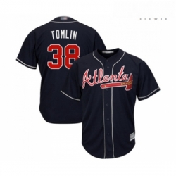 Mens Atlanta Braves 38 Josh Tomlin Replica Blue Alternate Road Cool Base Baseball Jersey 