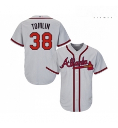 Mens Atlanta Braves 38 Josh Tomlin Replica Grey Road Cool Base Baseball Jersey 