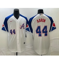 Mens Atlanta Braves #44 Hank Aaron Number White 2023 City Connect Cool Base Stitched Jersey