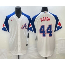 Men's Atlanta Braves #44 Hank Aaron White 2023 City Connect Cool Base Stitched Jersey