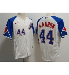 Men's Atlanta Braves #44 Hank Aaron White 2023 City Connect Flex Base Stitched Baseball Jersey