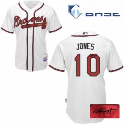 Mens Majestic Atlanta Braves 10 Chipper Jones Authentic White Home Cool Base Autographed MLB Jersey