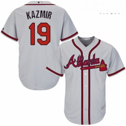 Mens Majestic Atlanta Braves 19 Scott Kazmir Replica Grey Road Cool Base MLB Jersey 