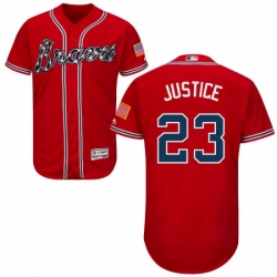 Mens Majestic Atlanta Braves 23 David Justice Red Alternate Flex Base Authentic Collection MLB Jersey