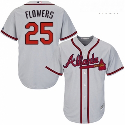 Mens Majestic Atlanta Braves 25 Tyler Flowers Replica Grey Road Cool Base MLB Jersey