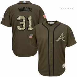 Mens Majestic Atlanta Braves 31 Greg Maddux Authentic Green Salute to Service MLB Jersey