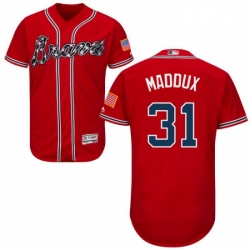 Mens Majestic Atlanta Braves 31 Greg Maddux Red Alternate Flex Base Authentic Collection MLB Jersey