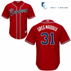 Mens Majestic Atlanta Braves 31 Greg Maddux Replica Red Alternate Cool Base MLB Jersey