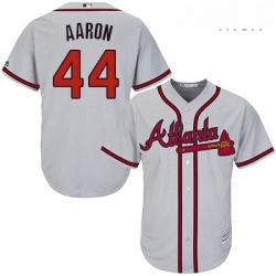 Mens Majestic Atlanta Braves 44 Hank Aaron Replica Grey Road Cool Base MLB Jersey