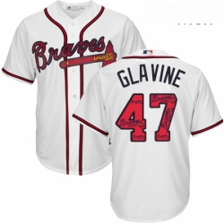 Mens Majestic Atlanta Braves 47 Tom Glavine Authentic White Team Logo Fashion Cool Base MLB Jersey