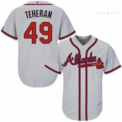 Mens Majestic Atlanta Braves 49 Julio Teheran Replica Grey Road Cool Base MLB Jersey