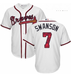 Mens Majestic Atlanta Braves 7 Dansby Swanson Authentic White Team Logo Fashion Cool Base MLB Jersey