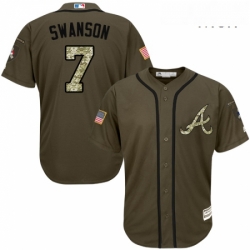 Mens Majestic Atlanta Braves 7 Dansby Swanson Replica Green Salute to Service MLB Jersey