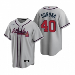 Mens Nike Atlanta Braves 40 Mike Soroka Gray Road Stitched Baseball Jersey