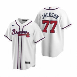 Mens Nike Atlanta Braves 77 Luke Jackson White Home Stitched Baseball Jersey