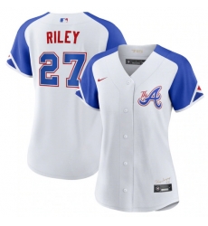 Women Atlanta Braves 27 Austin Riley White 2023 City Connect Stitched Baseball Jersey