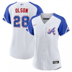 Women Atlanta Braves 28 Matt Olson White 2023 City Connect Stitched Baseball Jersey