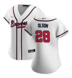 Women Atlanta Braves 28 Matt Olson White Stitched Jersey