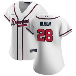 Women Atlanta Braves 28 Matt Olson White Stitched Jersey