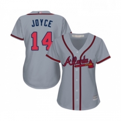 Womens Atlanta Braves 14 Matt Joyce Replica Grey Road Cool Base Baseball Jersey 